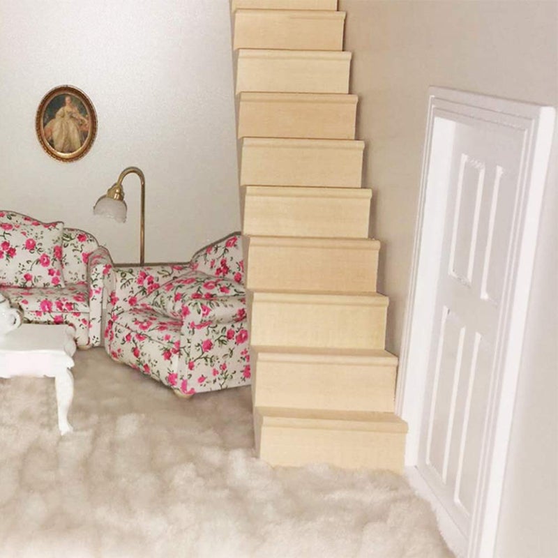 Sewroro Doll House Furnishings 1 12 Scale Dollhouse Stairs Miniature Stairs Wooden Stringer Steps Model DIY Mini Wood Staircase Without Armrest for Micro Landscape Decor - Image 4